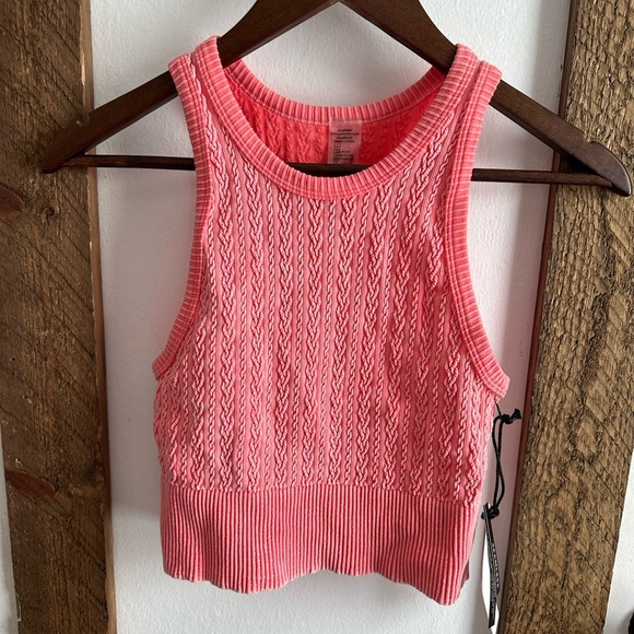 New Urban Rebel Textured Cropped Sweater Tank Top Retro Washed Coral Women’s Sm - Picture 2 of 10